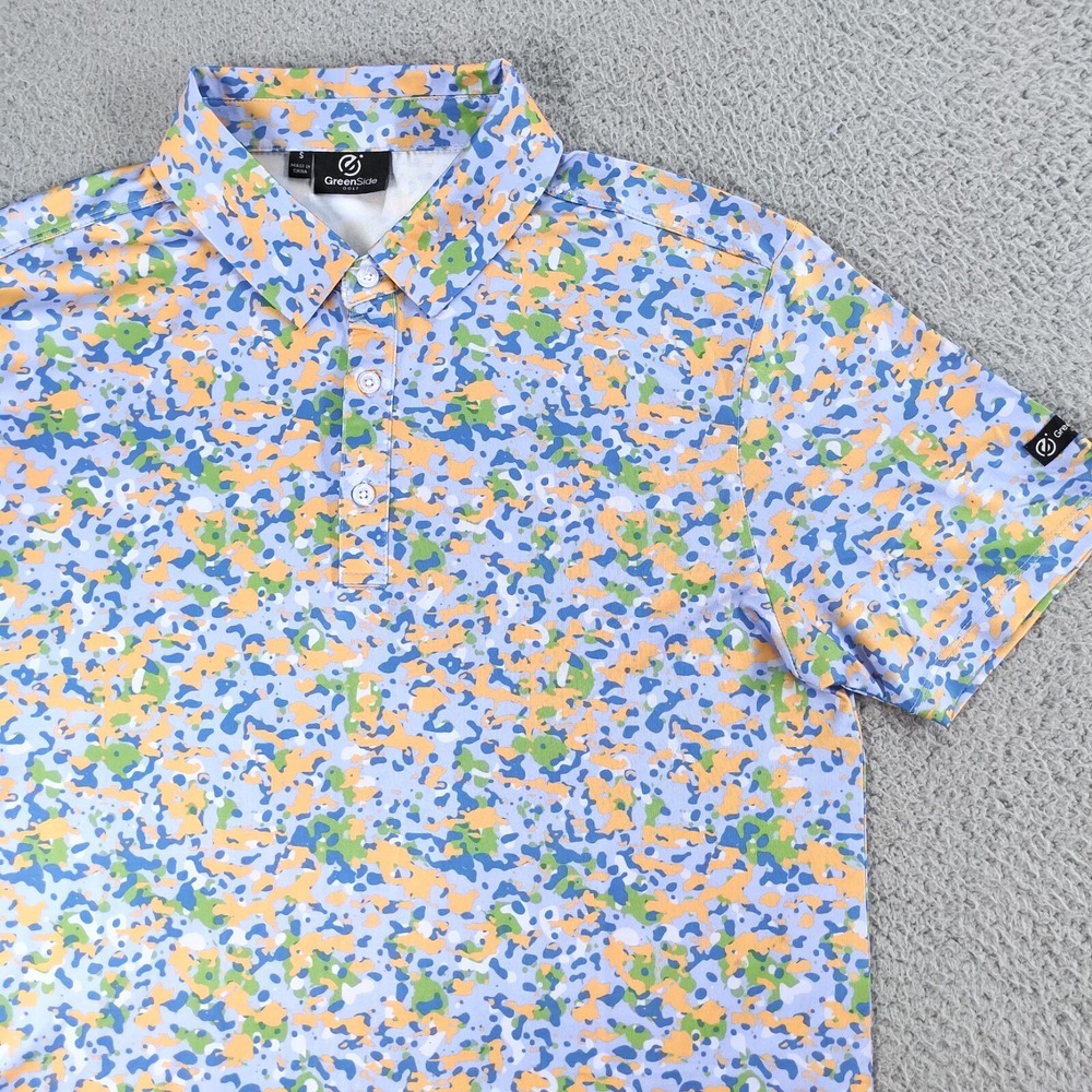 Greenside Golf Polo Shirt Men Small Colorful Camouflage Print Short Slv Stretch